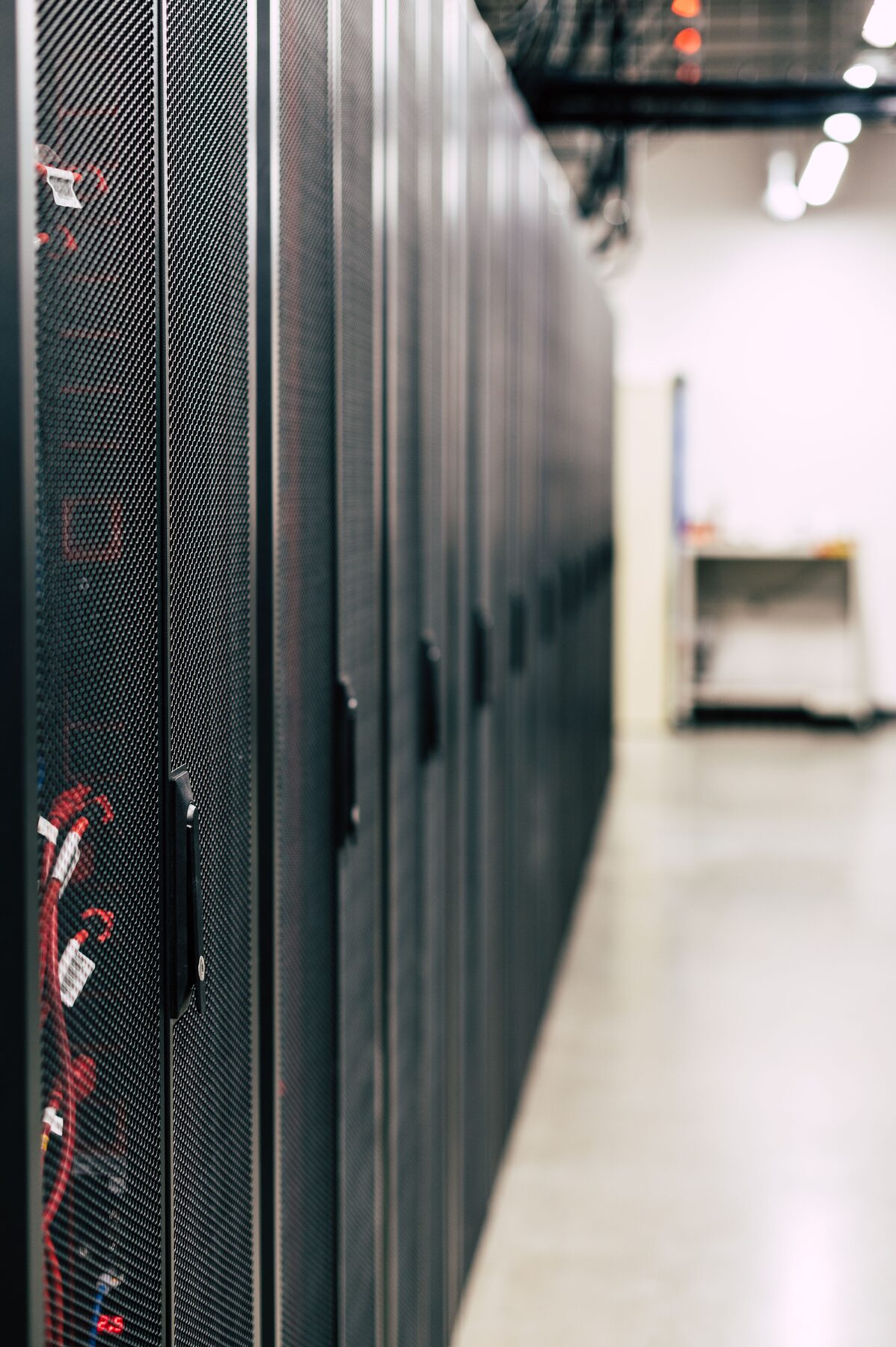 Rows of server racks inside a data center